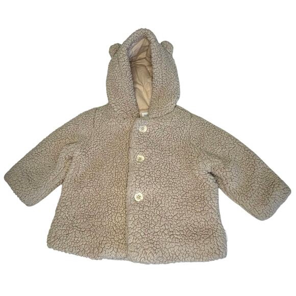 Baby Gap Teddy Bear Coat Girls/Boys 6–12M | Beige Sherpa Hooded Jacket - Picture 1 of 8